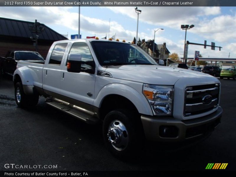 White Platinum Metallic Tri-Coat / Chaparral Leather 2012 Ford F350 Super Duty Lariat Crew Cab 4x4 Dually