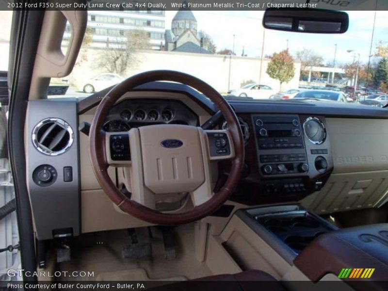White Platinum Metallic Tri-Coat / Chaparral Leather 2012 Ford F350 Super Duty Lariat Crew Cab 4x4 Dually