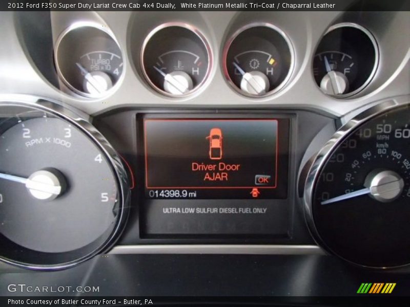 White Platinum Metallic Tri-Coat / Chaparral Leather 2012 Ford F350 Super Duty Lariat Crew Cab 4x4 Dually