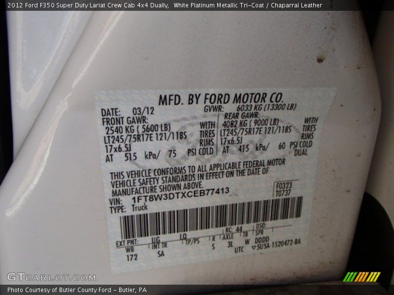 White Platinum Metallic Tri-Coat / Chaparral Leather 2012 Ford F350 Super Duty Lariat Crew Cab 4x4 Dually