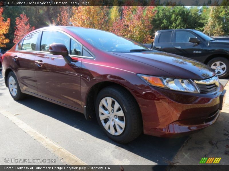 Crimson Pearl / Beige 2012 Honda Civic LX Sedan