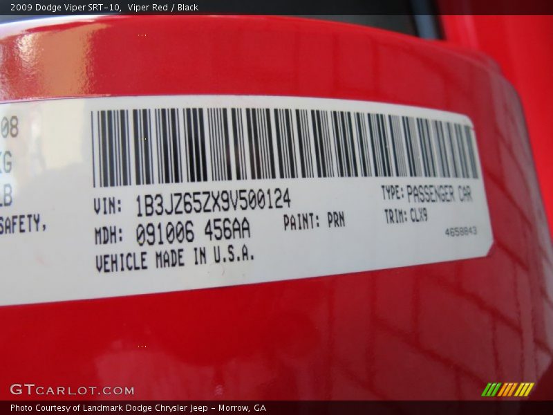 2009 Viper SRT-10 Viper Red Color Code PRN