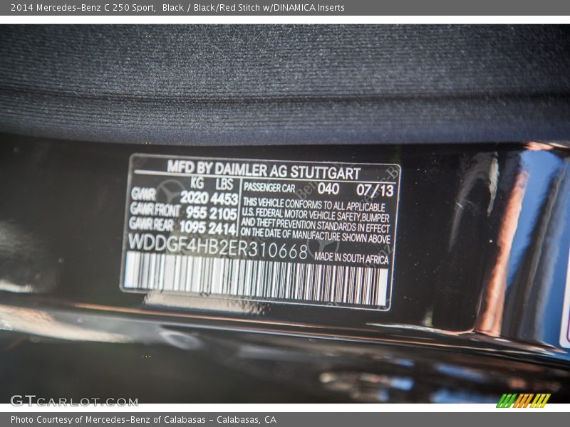 Black / Black/Red Stitch w/DINAMICA Inserts 2014 Mercedes-Benz C 250 Sport