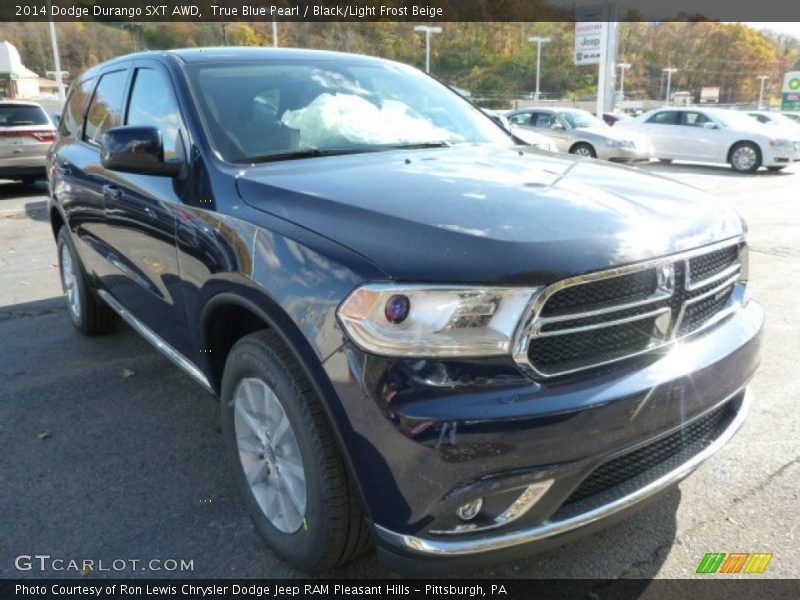 True Blue Pearl / Black/Light Frost Beige 2014 Dodge Durango SXT AWD