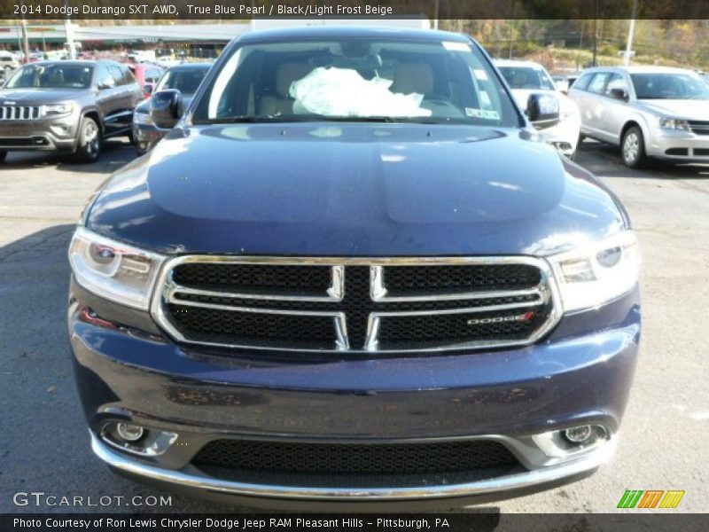 True Blue Pearl / Black/Light Frost Beige 2014 Dodge Durango SXT AWD