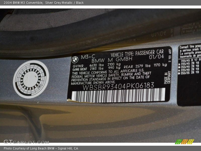 Info Tag of 2004 M3 Convertible