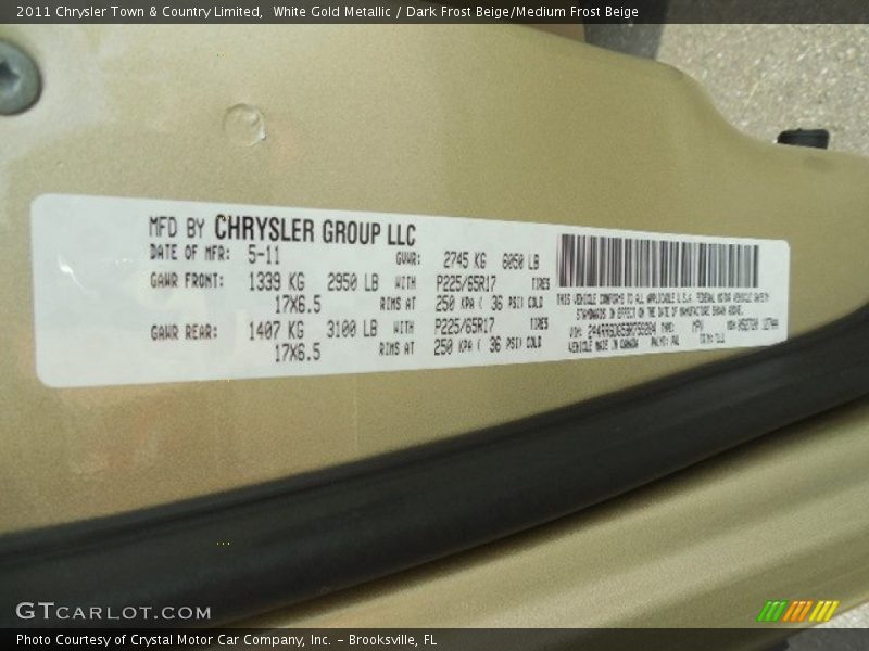 White Gold Metallic / Dark Frost Beige/Medium Frost Beige 2011 Chrysler Town & Country Limited