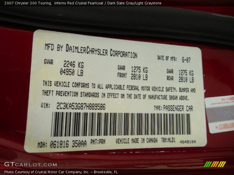 Inferno Red Crystal Pearlcoat / Dark Slate Gray/Light Graystone 2007 Chrysler 300 Touring