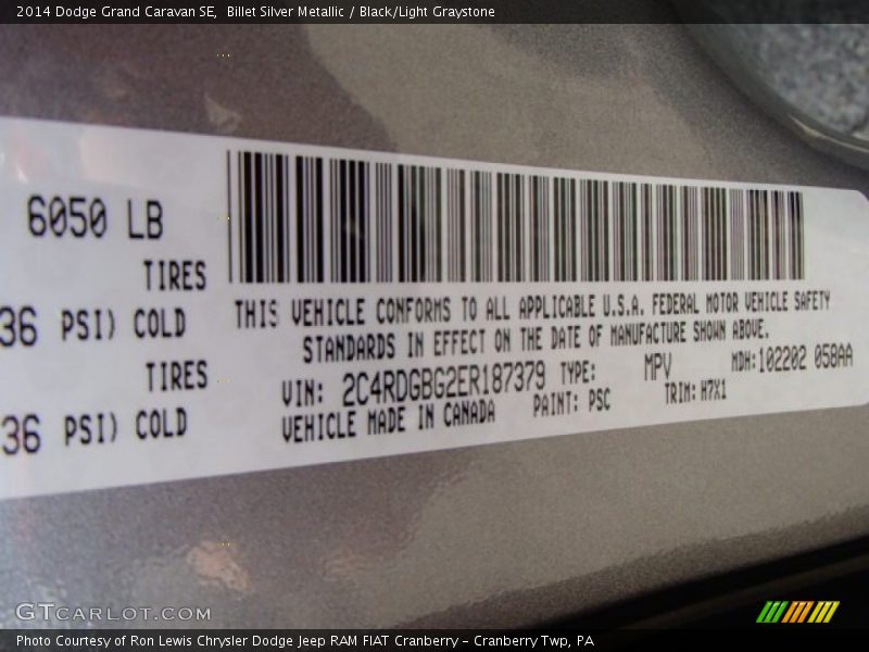 Billet Silver Metallic / Black/Light Graystone 2014 Dodge Grand Caravan SE