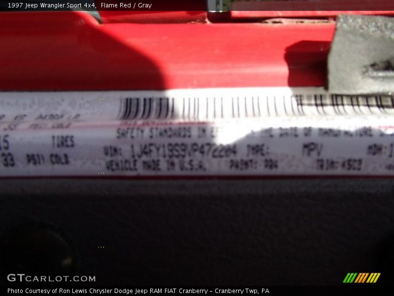 Flame Red / Gray 1997 Jeep Wrangler Sport 4x4