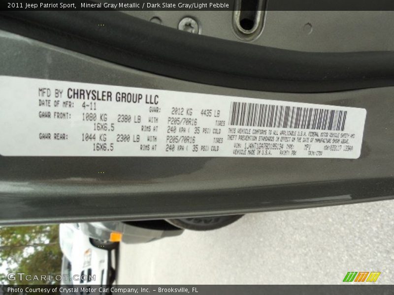 Mineral Gray Metallic / Dark Slate Gray/Light Pebble 2011 Jeep Patriot Sport