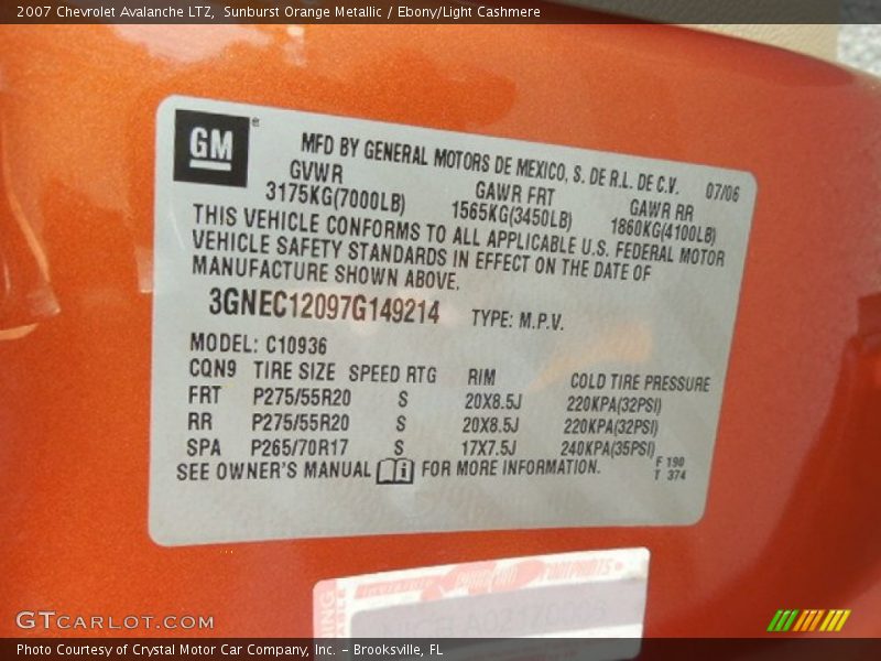 Sunburst Orange Metallic / Ebony/Light Cashmere 2007 Chevrolet Avalanche LTZ