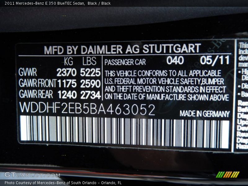 Black / Black 2011 Mercedes-Benz E 350 BlueTEC Sedan