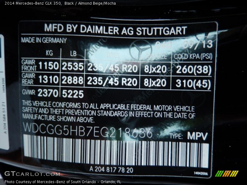 Black / Almond Beige/Mocha 2014 Mercedes-Benz GLK 350