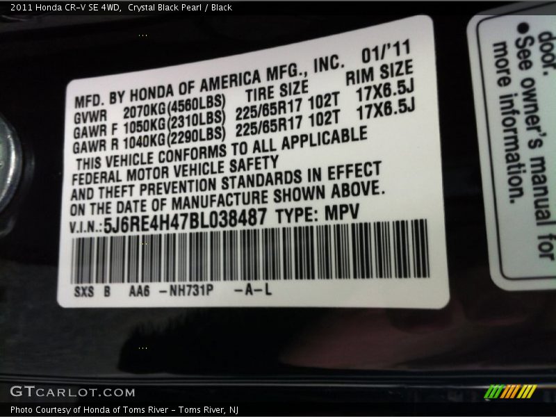 Crystal Black Pearl / Black 2011 Honda CR-V SE 4WD