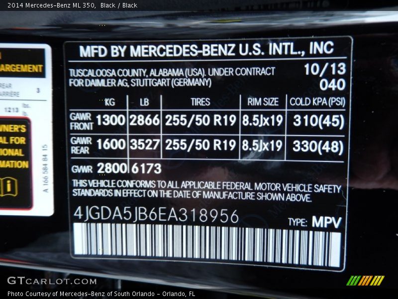 Black / Black 2014 Mercedes-Benz ML 350