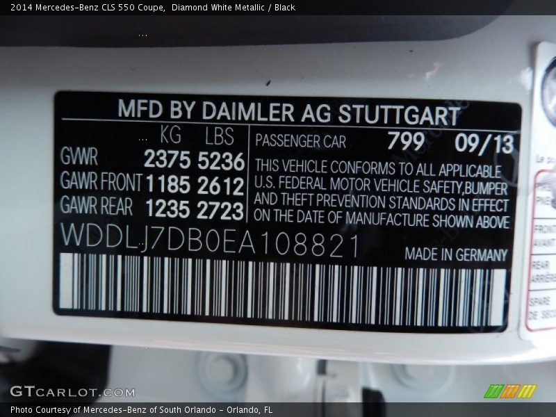 Diamond White Metallic / Black 2014 Mercedes-Benz CLS 550 Coupe