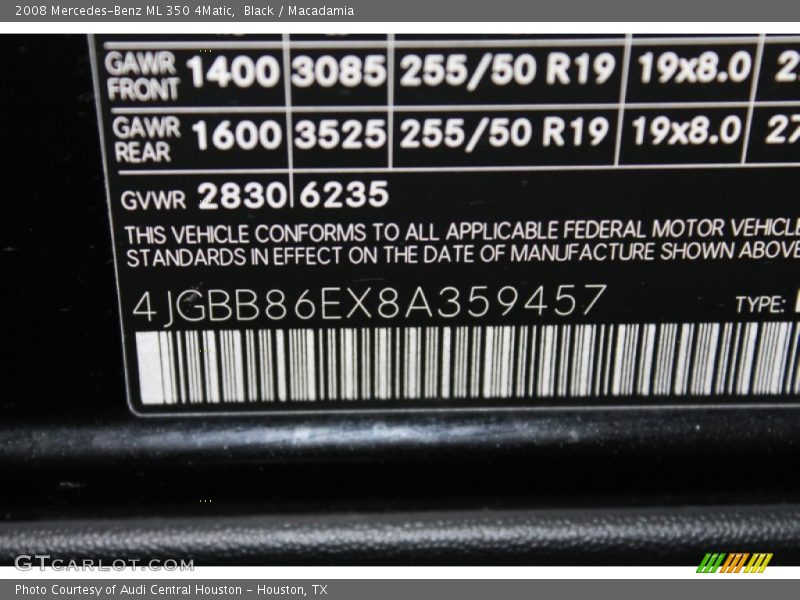Black / Macadamia 2008 Mercedes-Benz ML 350 4Matic
