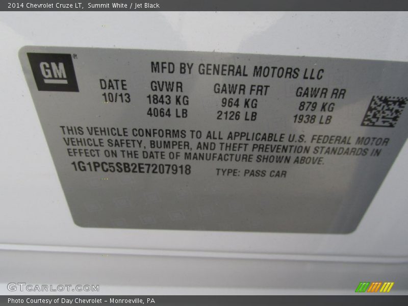 Summit White / Jet Black 2014 Chevrolet Cruze LT