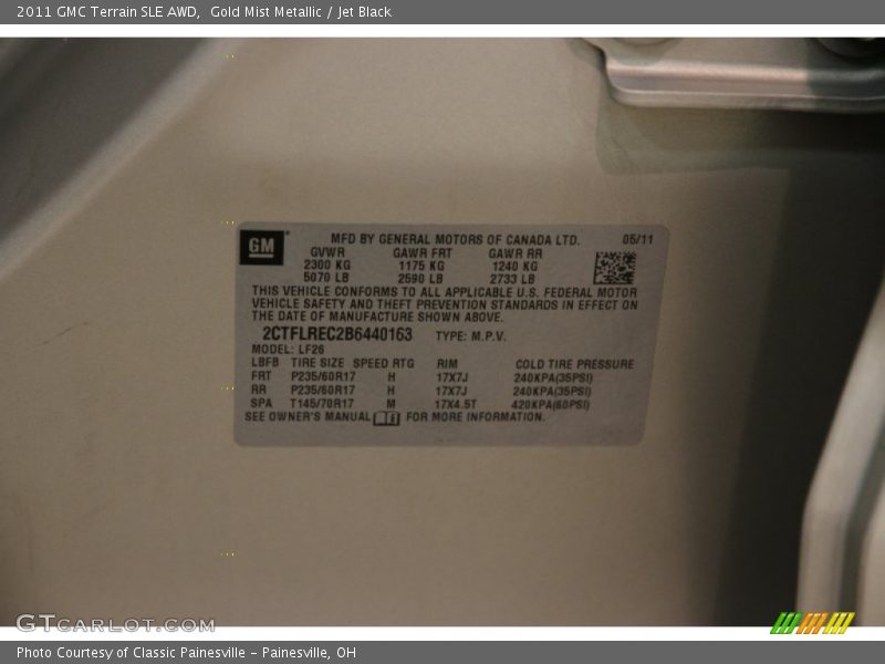 Gold Mist Metallic / Jet Black 2011 GMC Terrain SLE AWD