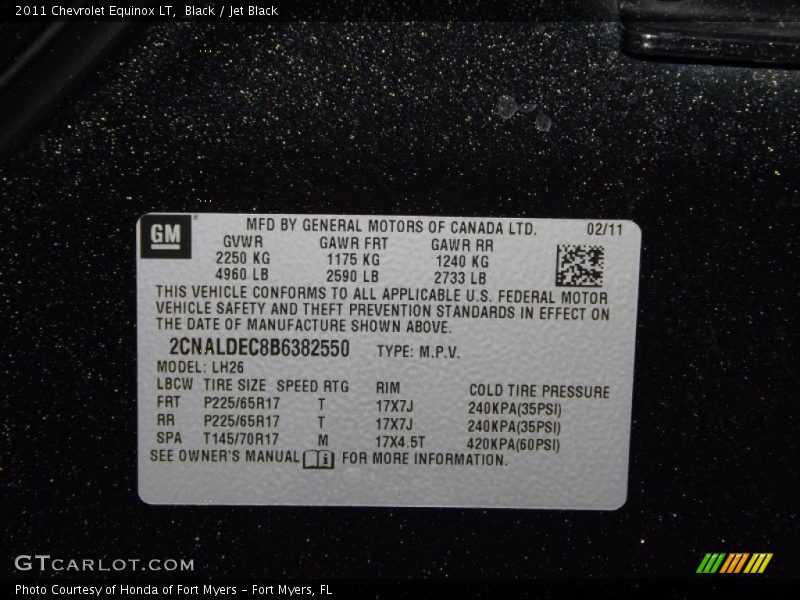 Black / Jet Black 2011 Chevrolet Equinox LT