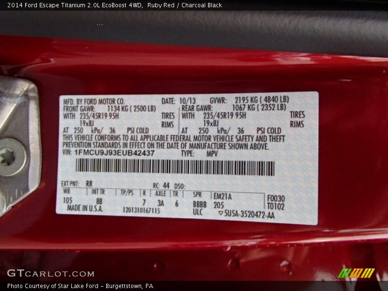 Ruby Red / Charcoal Black 2014 Ford Escape Titanium 2.0L EcoBoost 4WD