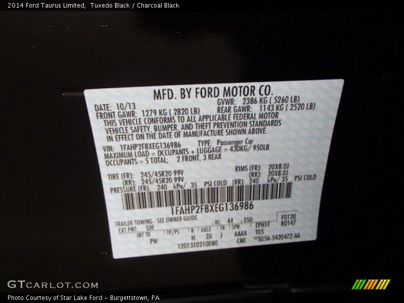 Tuxedo Black / Charcoal Black 2014 Ford Taurus Limited