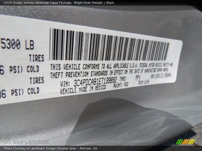 Bright Silver Metallic / Black 2014 Dodge Journey Amercian Value Package
