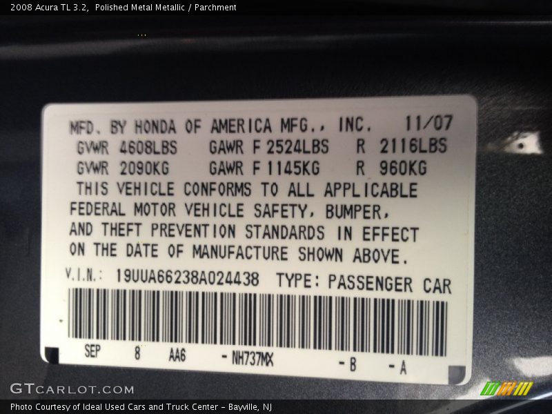 Polished Metal Metallic / Parchment 2008 Acura TL 3.2