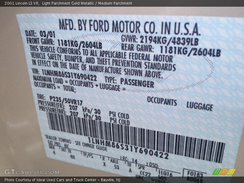 Light Parchment Gold Metallic / Medium Parchment 2001 Lincoln LS V6