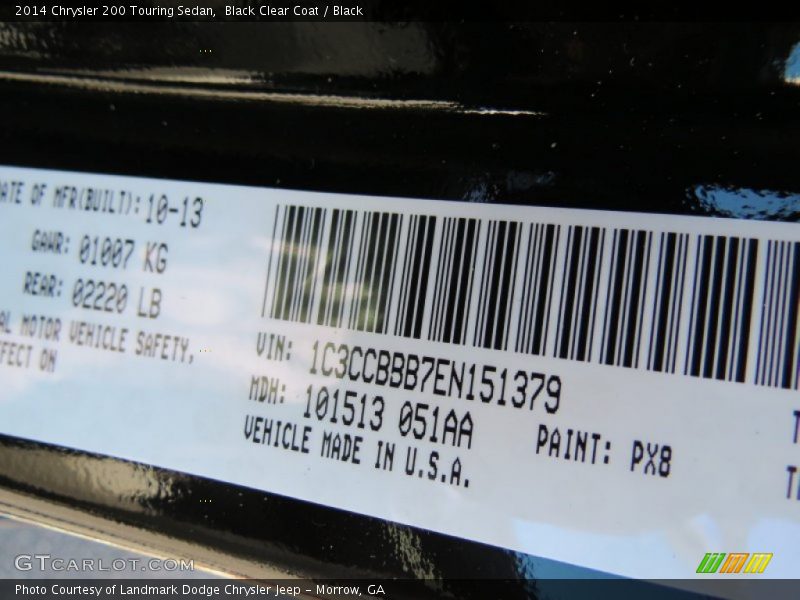 Black Clear Coat / Black 2014 Chrysler 200 Touring Sedan