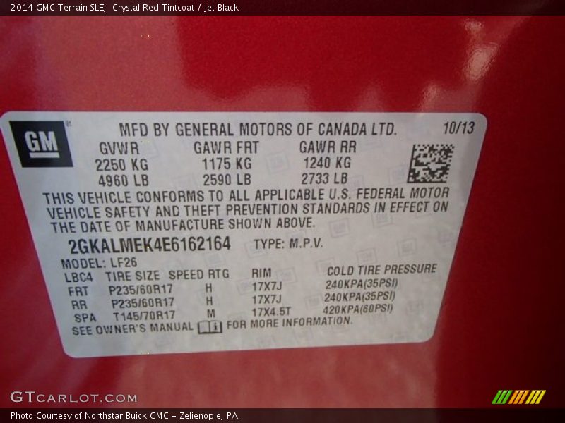Crystal Red Tintcoat / Jet Black 2014 GMC Terrain SLE