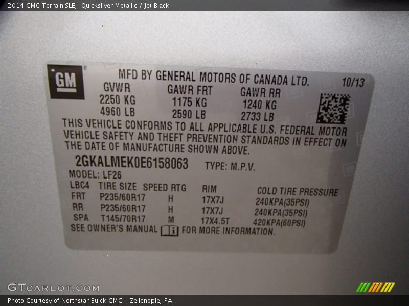 Quicksilver Metallic / Jet Black 2014 GMC Terrain SLE
