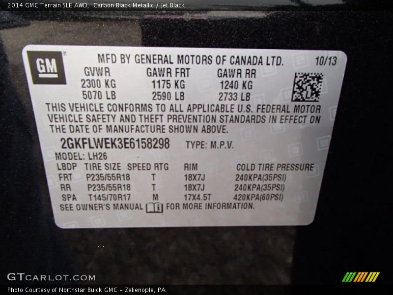 Carbon Black Metallic / Jet Black 2014 GMC Terrain SLE AWD