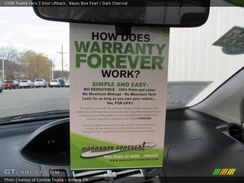 Bayou Blue Pearl / Dark Charcoal 2008 Toyota Yaris 3 Door Liftback