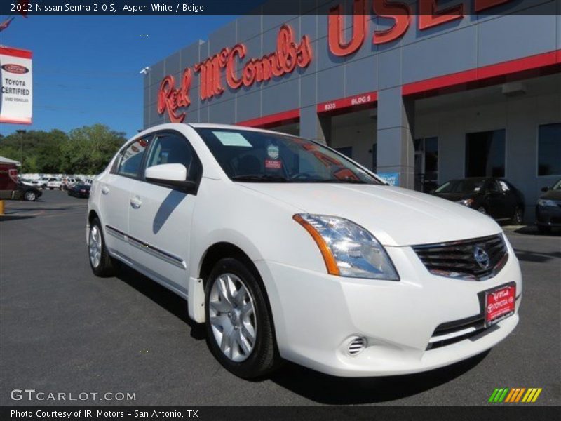 Aspen White / Beige 2012 Nissan Sentra 2.0 S