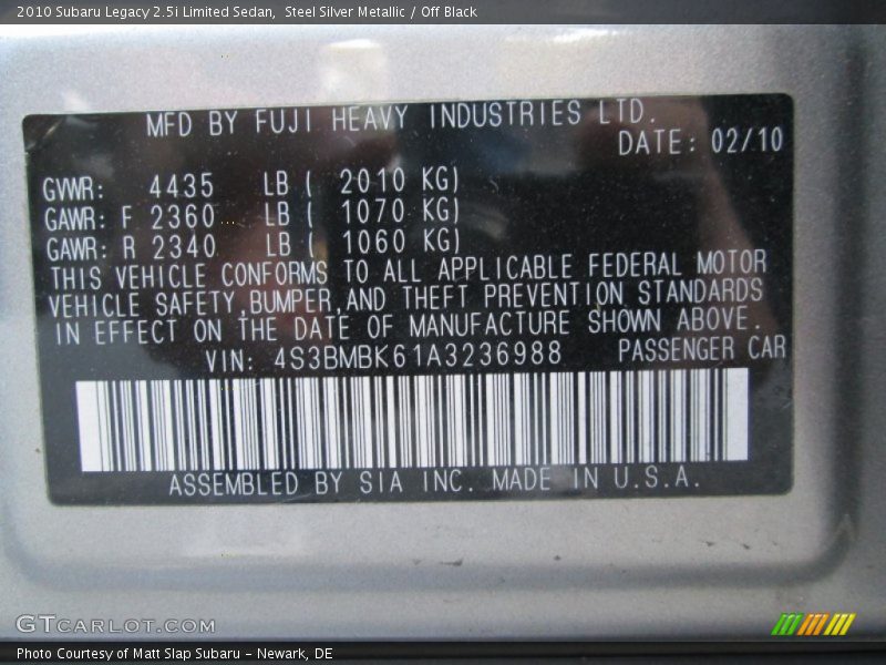 Steel Silver Metallic / Off Black 2010 Subaru Legacy 2.5i Limited Sedan