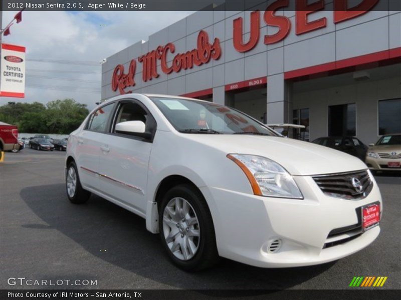 Aspen White / Beige 2012 Nissan Sentra 2.0 S