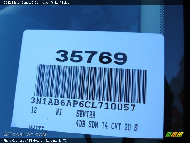 Aspen White / Beige 2012 Nissan Sentra 2.0 S
