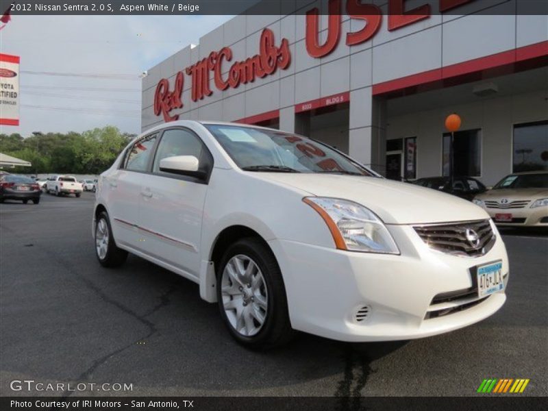 Aspen White / Beige 2012 Nissan Sentra 2.0 S