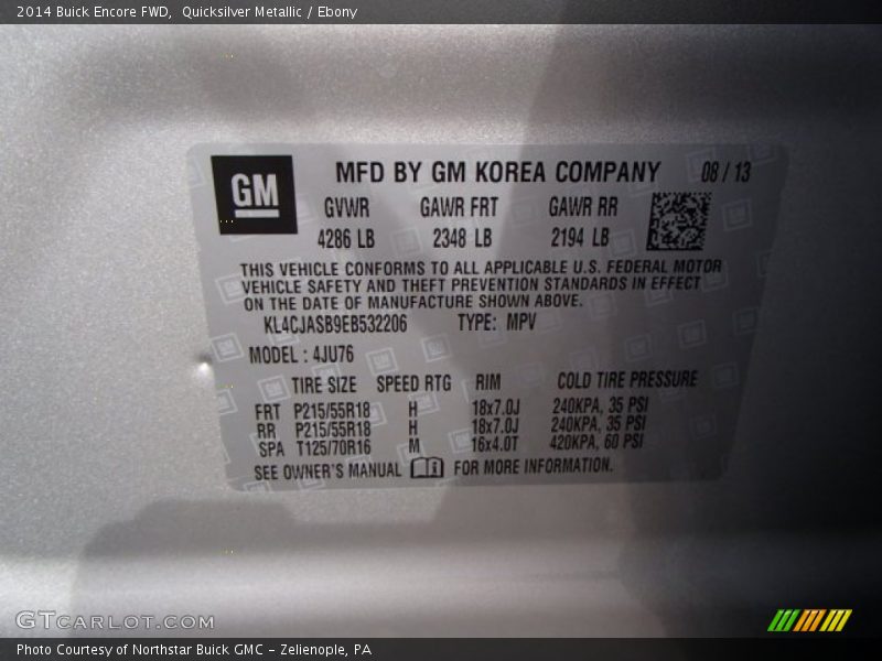 Quicksilver Metallic / Ebony 2014 Buick Encore FWD