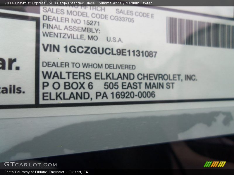 Summit White / Medium Pewter 2014 Chevrolet Express 3500 Cargo Extended Diesel