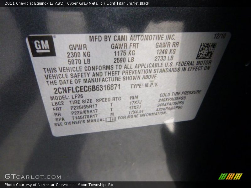 Cyber Gray Metallic / Light Titanium/Jet Black 2011 Chevrolet Equinox LS AWD