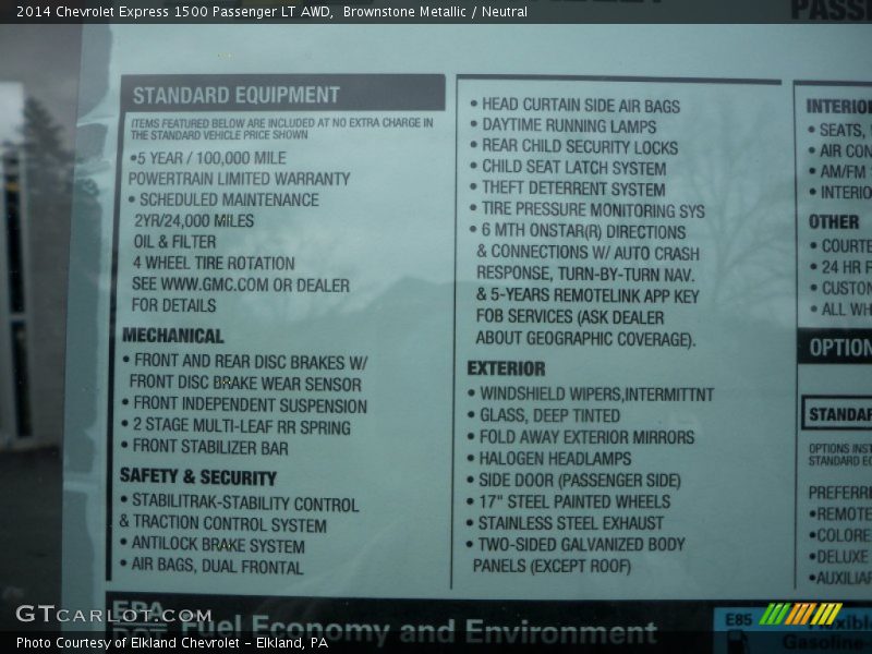  2014 Express 1500 Passenger LT AWD Window Sticker