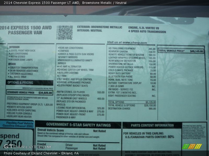  2014 Express 1500 Passenger LT AWD Window Sticker