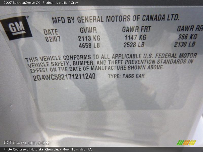 Platinum Metallic / Gray 2007 Buick LaCrosse CX