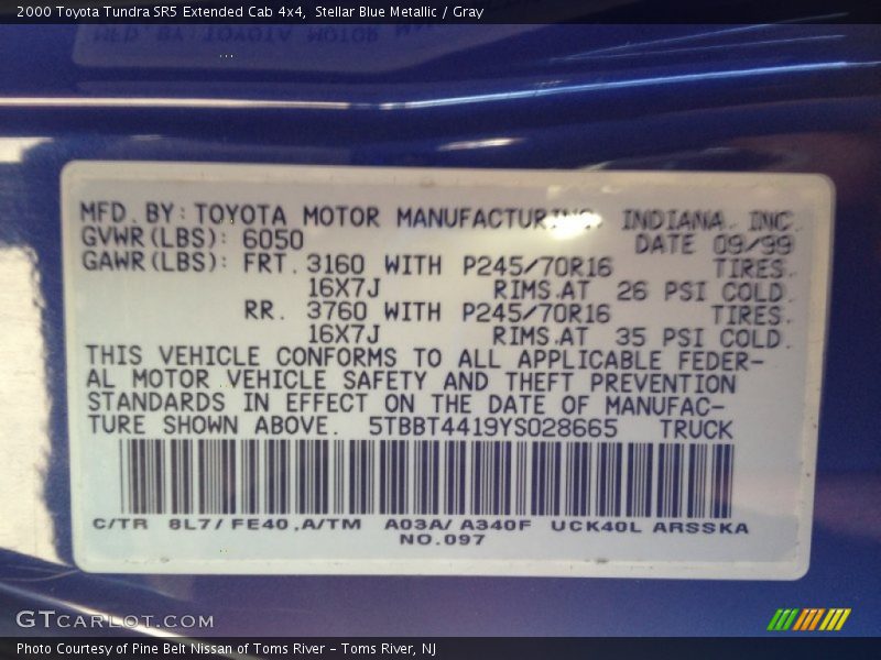 Stellar Blue Metallic / Gray 2000 Toyota Tundra SR5 Extended Cab 4x4