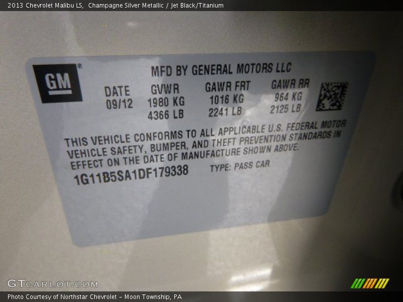 Champagne Silver Metallic / Jet Black/Titanium 2013 Chevrolet Malibu LS