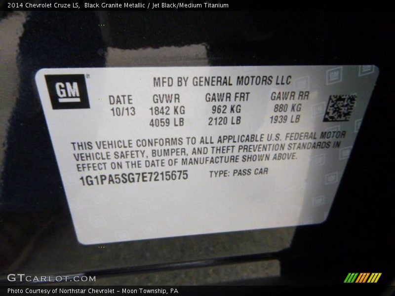 Black Granite Metallic / Jet Black/Medium Titanium 2014 Chevrolet Cruze LS
