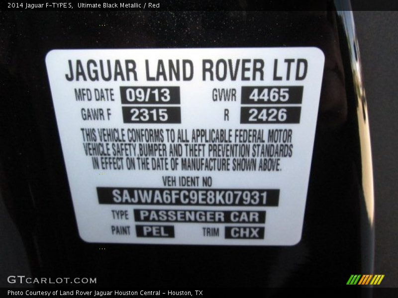 2014 F-TYPE S Ultimate Black Metallic Color Code PEL